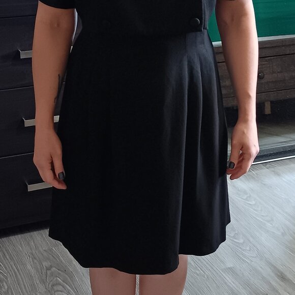 Vintage Black Tuxedo Mini Dress Corset Lace-Up Back Goth 80s 90s Emblem Petites - Picture 2 of 6